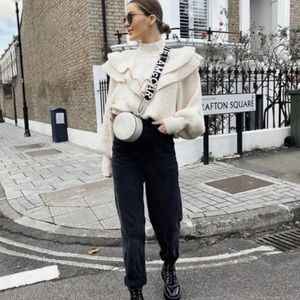 H&M ivory ruffle flounce sweater XS